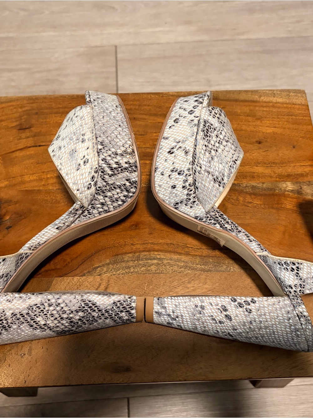 Delicious White and Black Snake-Print D’Orsay Sandals